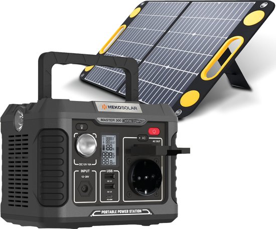 Heko Solar® Master 300 + Unfold 60 - Powerstation met Zonnepaneel - 300W (600W