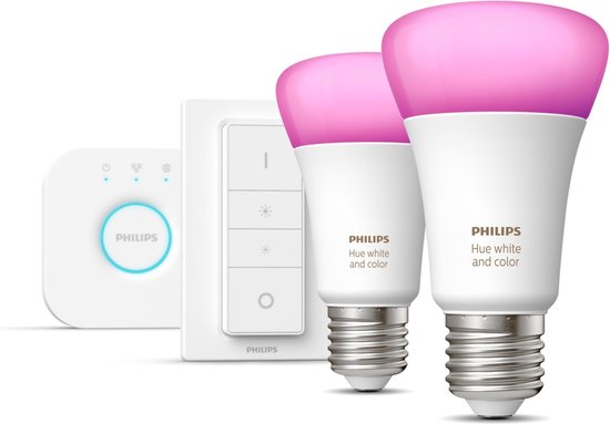 Philips Hue Starterspakket E27 met Bridge en Dimmer Switch - White and Color Ambiance